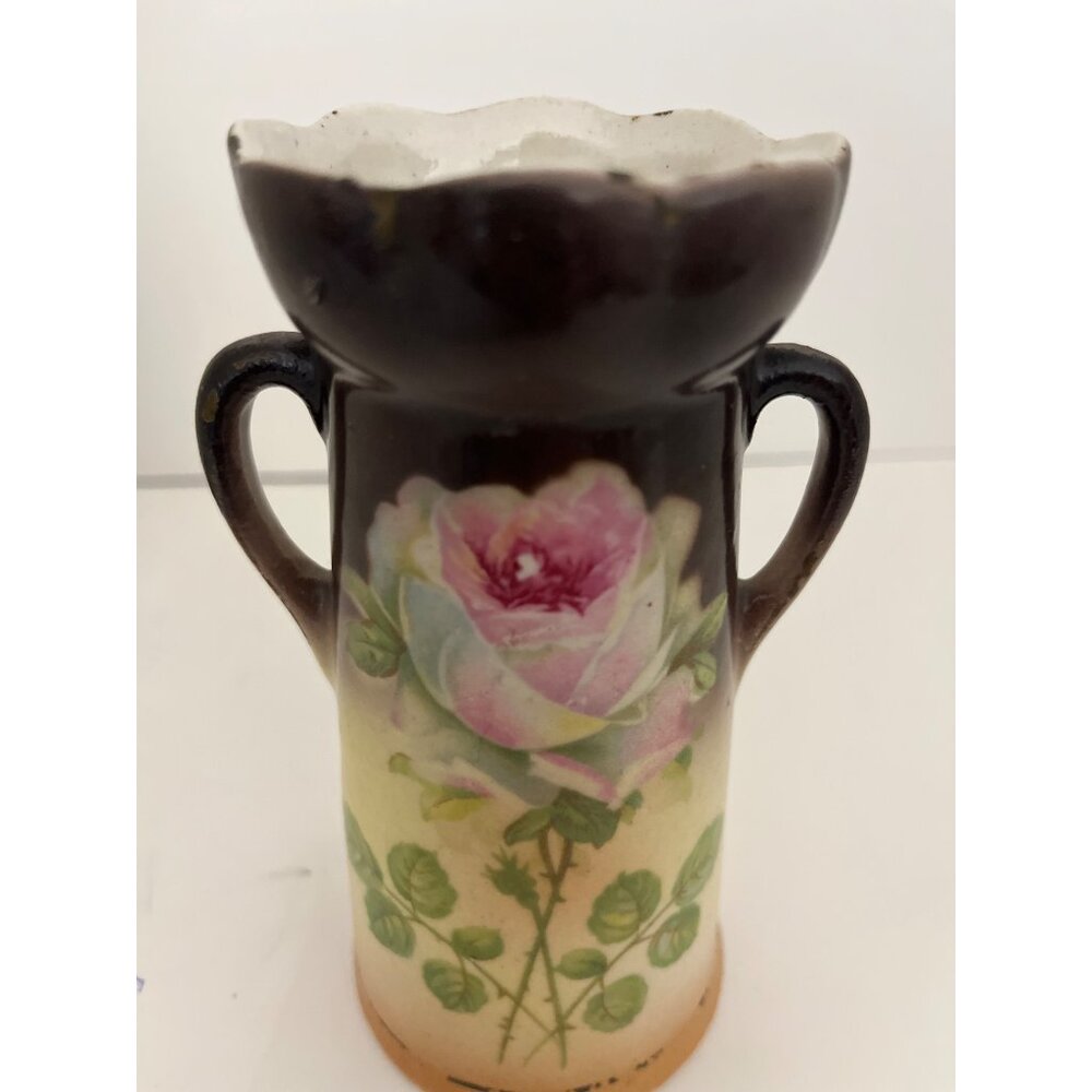 Antique 1900’s Czech Rose Art Pottery Vase 5 1/2” - Picture 3 of 7